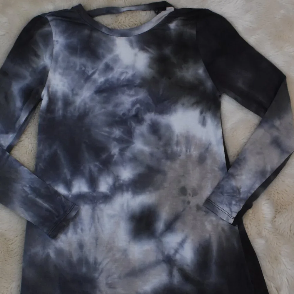 Art Class Girls Tie Dyed Long Sleeve Dress Size 6/ 6X Black Gray